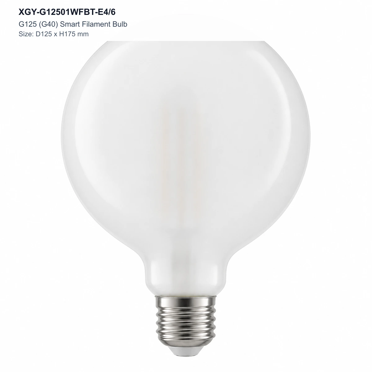 XGY-G12501WFBT-E4/6 G125 (G40) Smart Filament Bulb, Size D125 x H175 mm