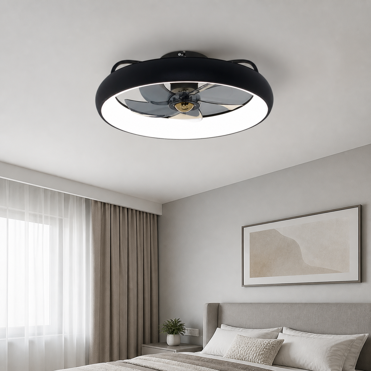 XGYFANCL-GJ22007-E62 ceiling-mount LED fan light without grid installed indoors