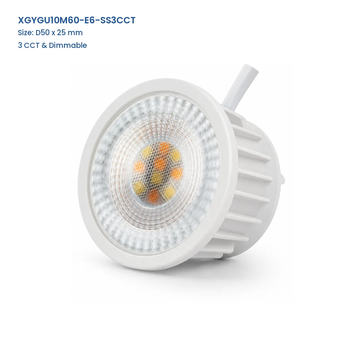 XGYGU10M60-E6-SS3CCT GU10 LED downlight module, D50 x 25 mm, 3 CCT and dimmable
