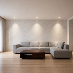 GU10 LED downlight modules installed in recessed living room ceiling lights
