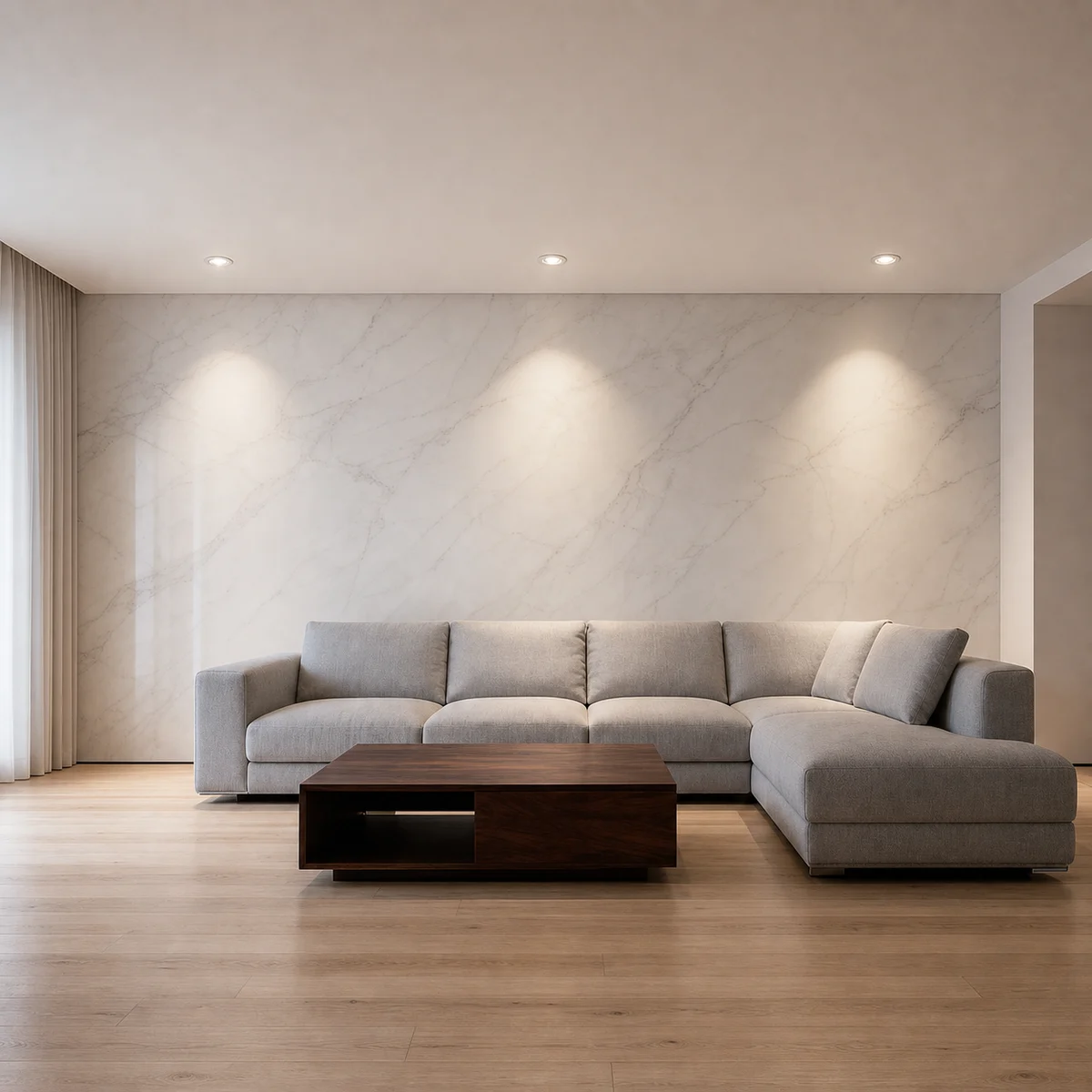 GU10 LED downlight modules installed in recessed living room ceiling lights