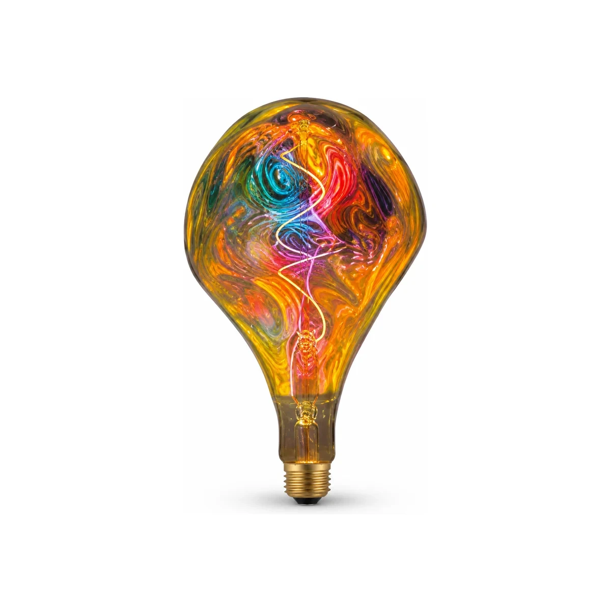 Decorative huge LED filament bulb with multicolor glass pattern