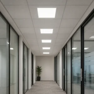 LED side-emission panels installed in an office corridor
