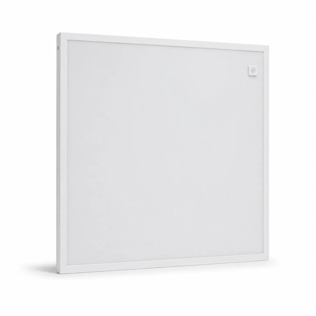 White slim LED panel with a compact microwave sensor at the panel face