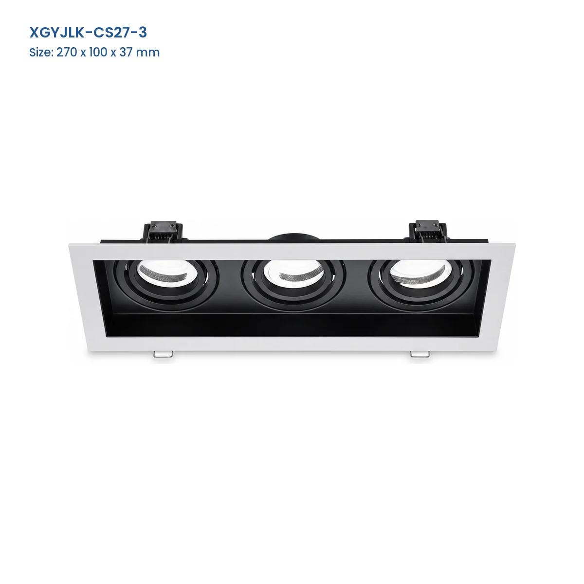 XGYJLK-CS27-3 3-aperture GU10 recessed fixture frame, catalog dimensions 270 x 100 x 37 mm