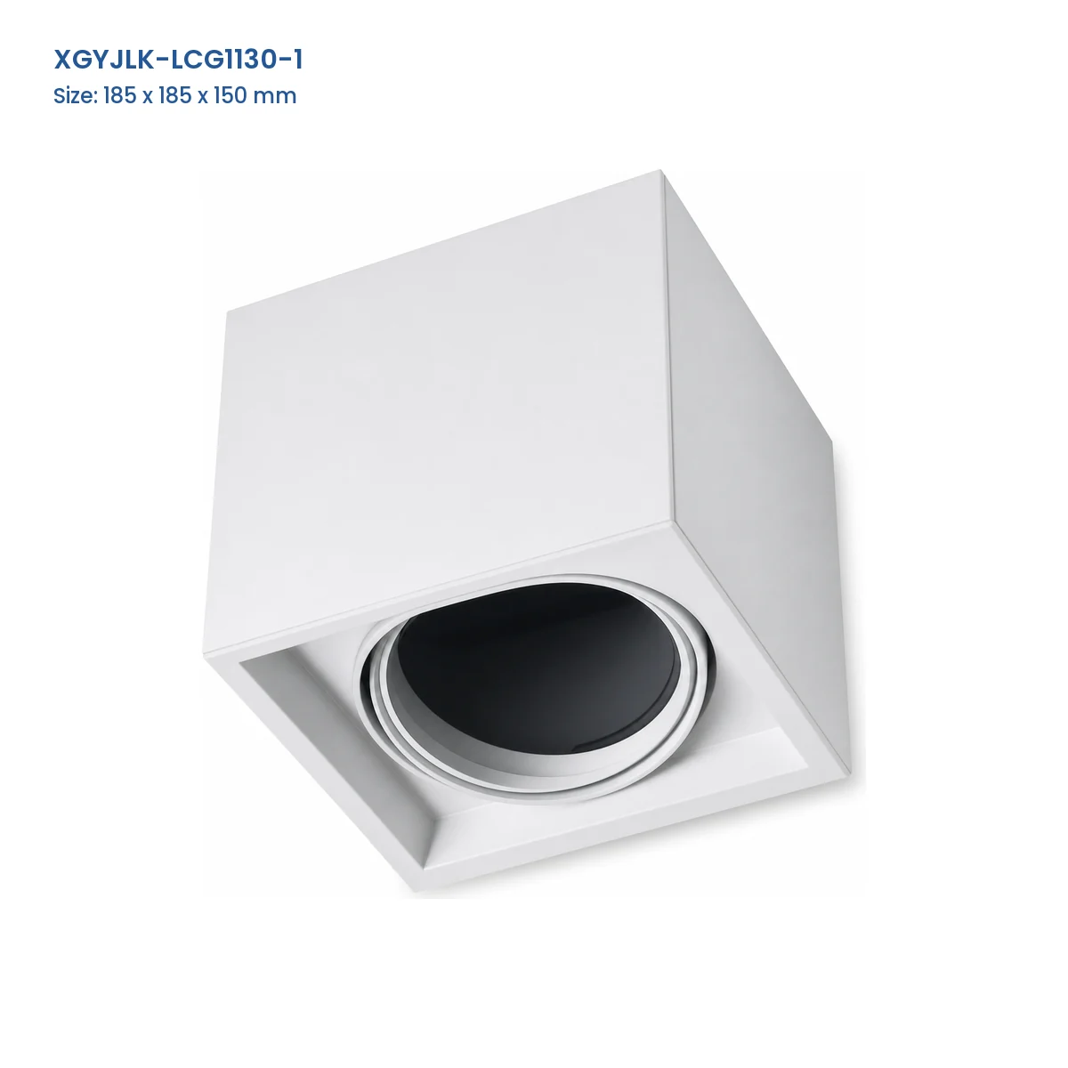 XGYJLK-LCG1130-1 1-aperture GU10 recessed fixture frame, catalog dimensions 185 x 185 x 150 mm