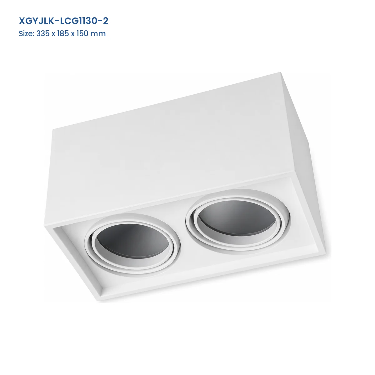XGYJLK-LCG1130-2 2-aperture GU10 recessed fixture frame, catalog dimensions 335 x 185 x 150 mm