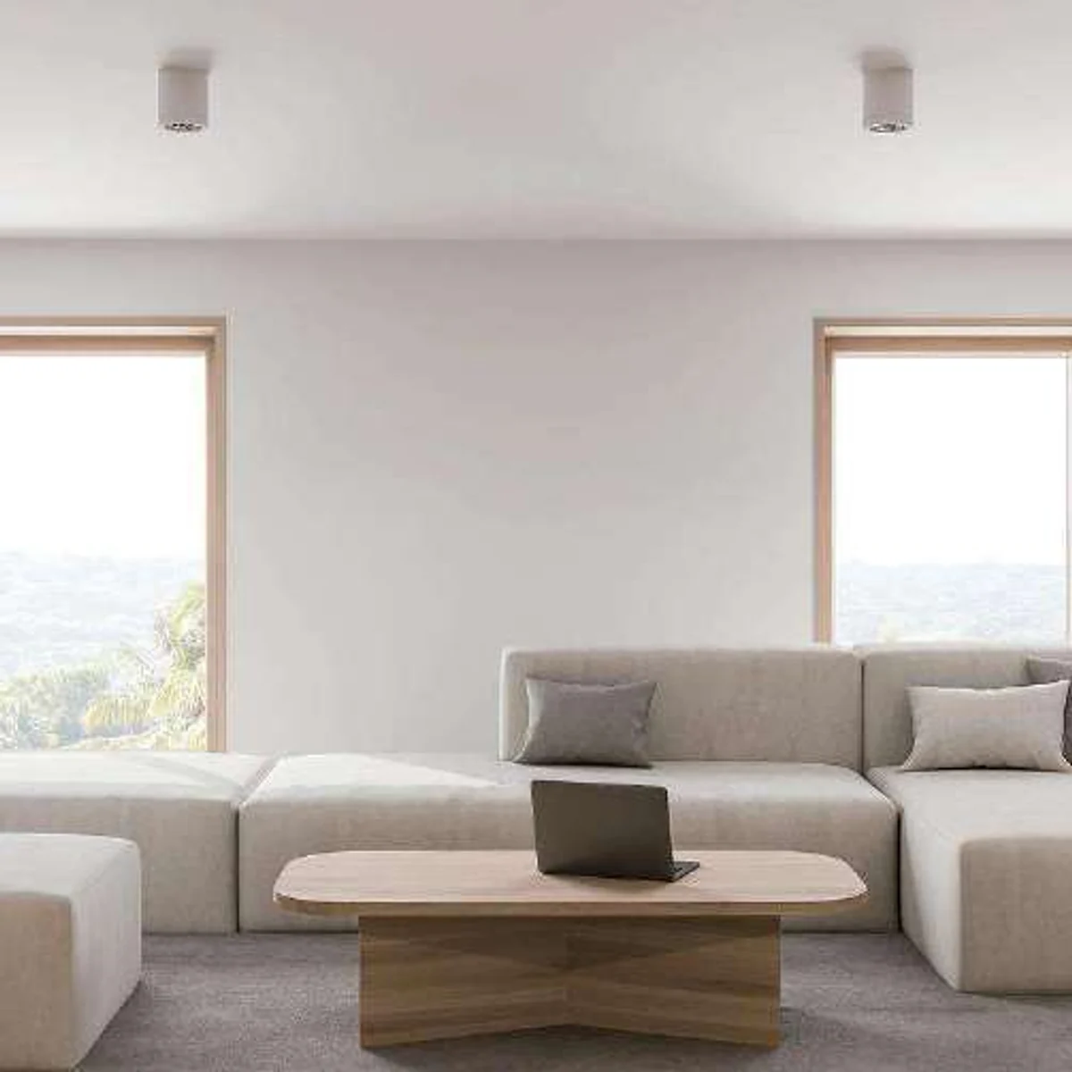ITFT10 family surface-mounted LED downlights installed on a living room ceiling