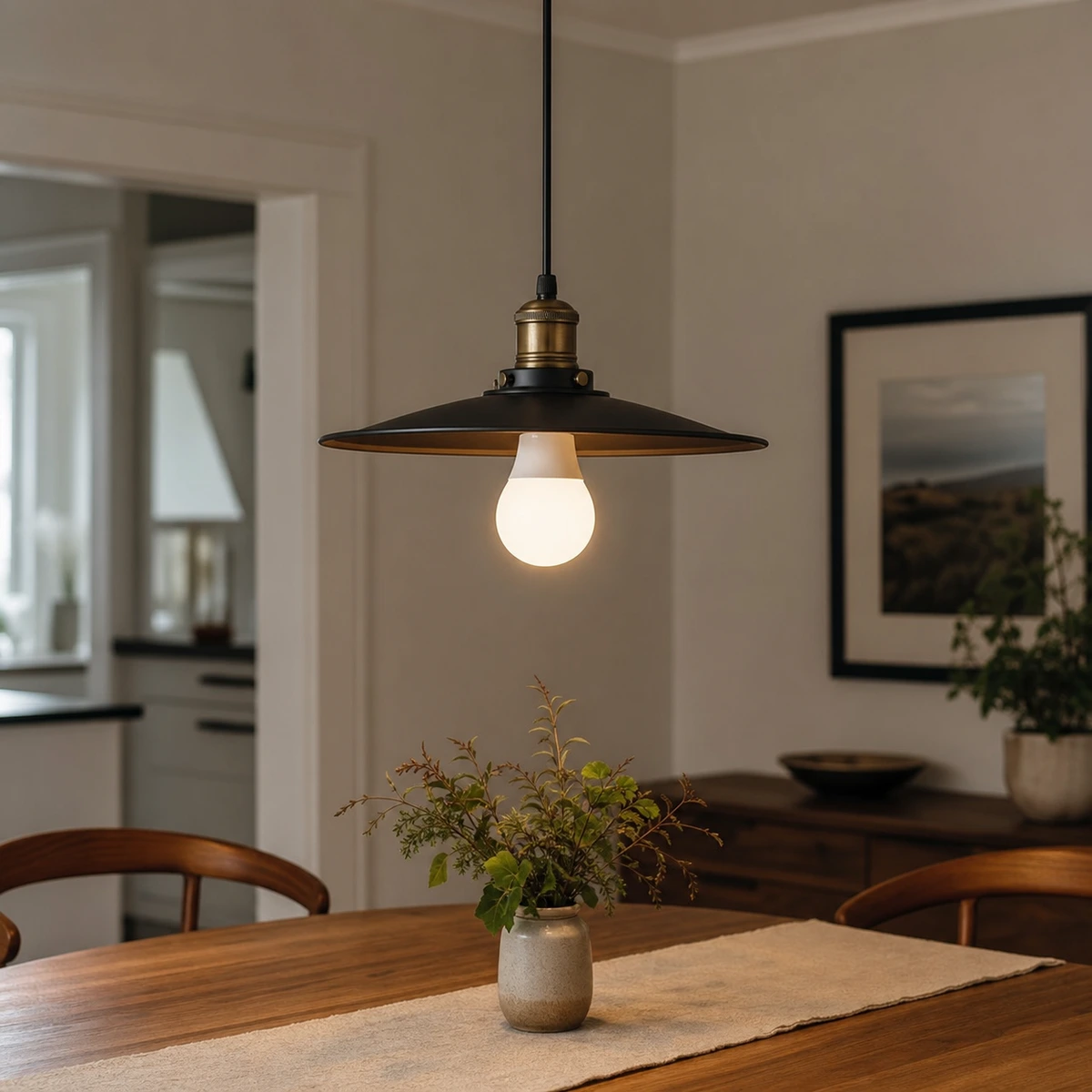 Smart LED filament bulb shown installed; fixture not included