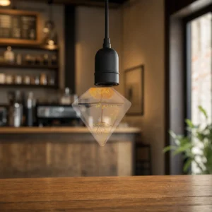 Starry LED decorative bulbs installed upright in pendant sockets