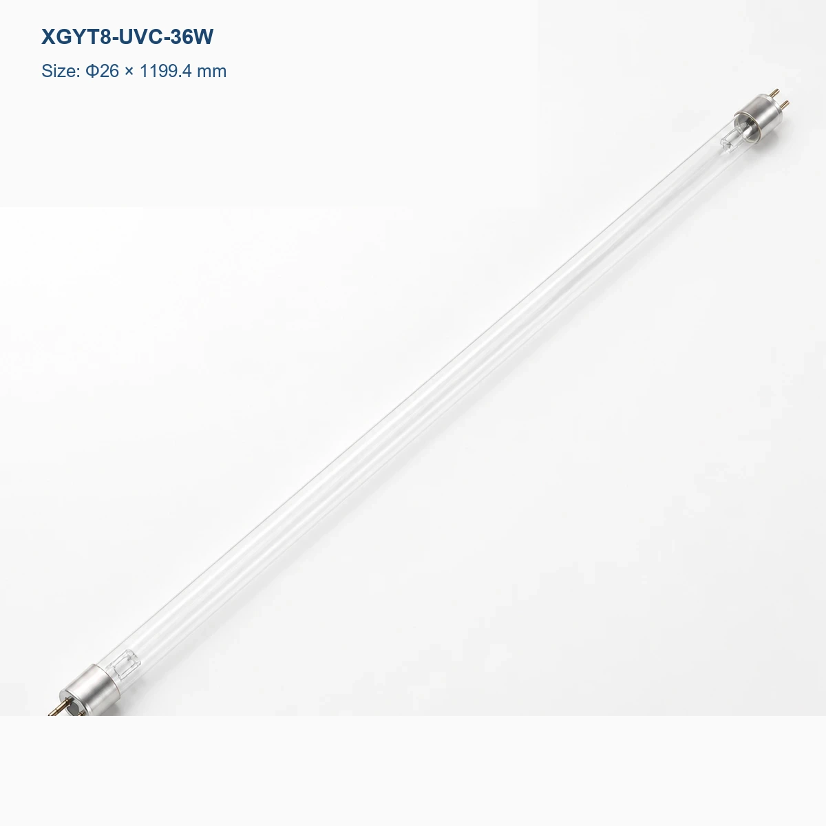 Clear T8 UV-C germicidal lamp Φ26 × 1199.4 mm, G13 bi-pin, rated power 36 W