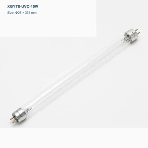 Clear T8 UV-C germicidal lamp Φ26 × 331 mm, G13 bi-pin, rated power 10 W