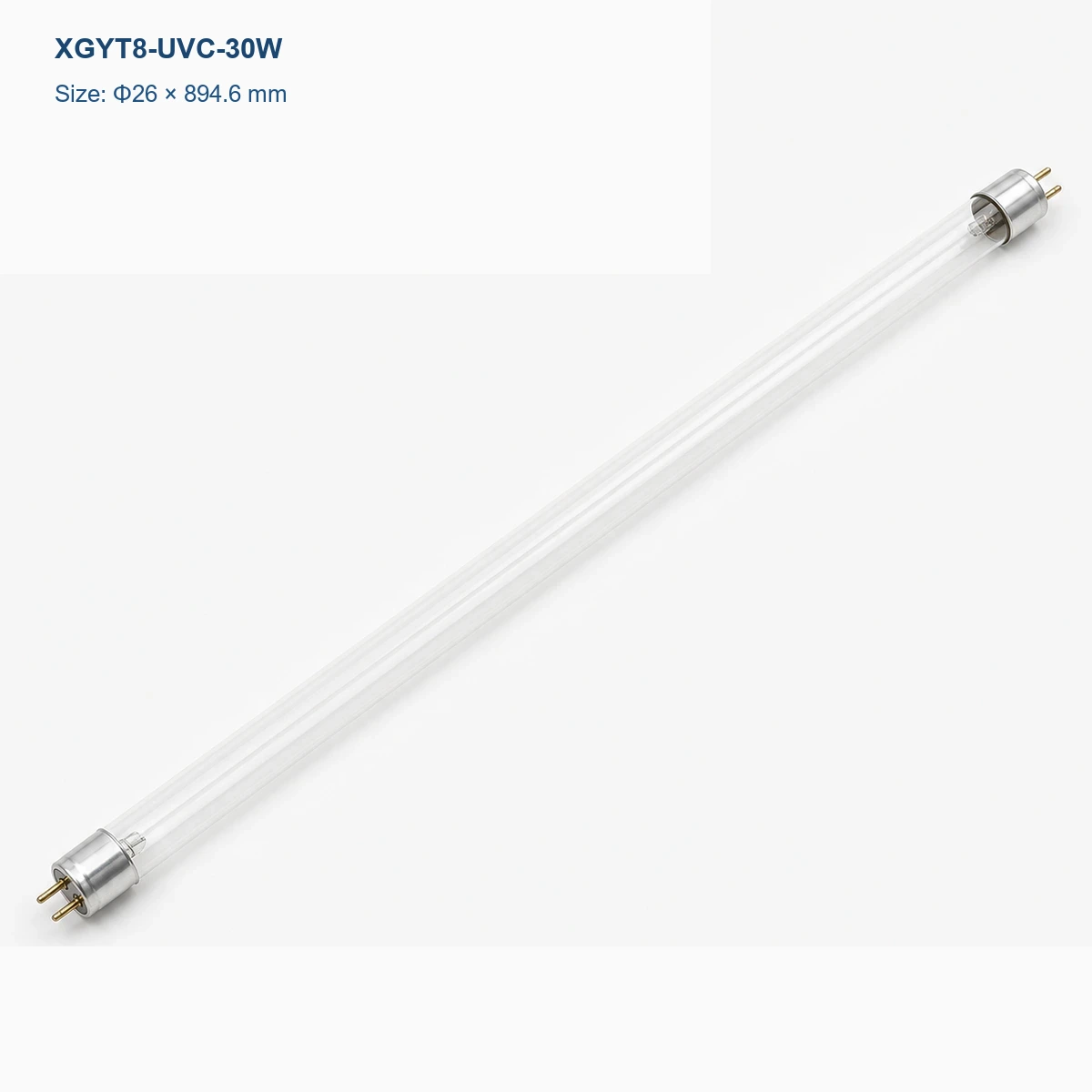 Clear T8 UV-C germicidal lamp Φ26 × 894.6 mm, G13 bi-pin, rated power 30 W