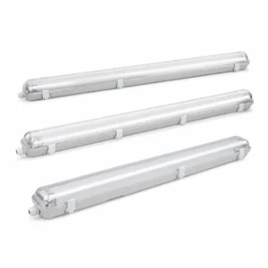 TL, TW and TS replaceable-tube tri-proof fixture housings shown together on a white background