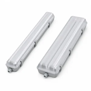Shell-G replaceable-tube tri-proof fixtures comparing angular single-tube and double-tube housings