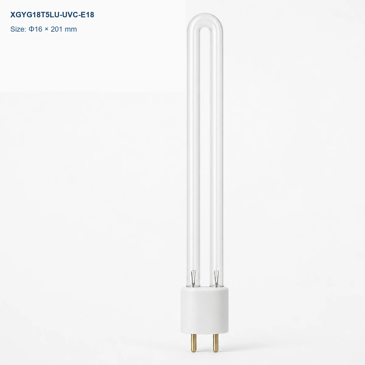 Clear U-shaped UV-C lamp Φ16 × 201 mm, 2-pin base, 18 W