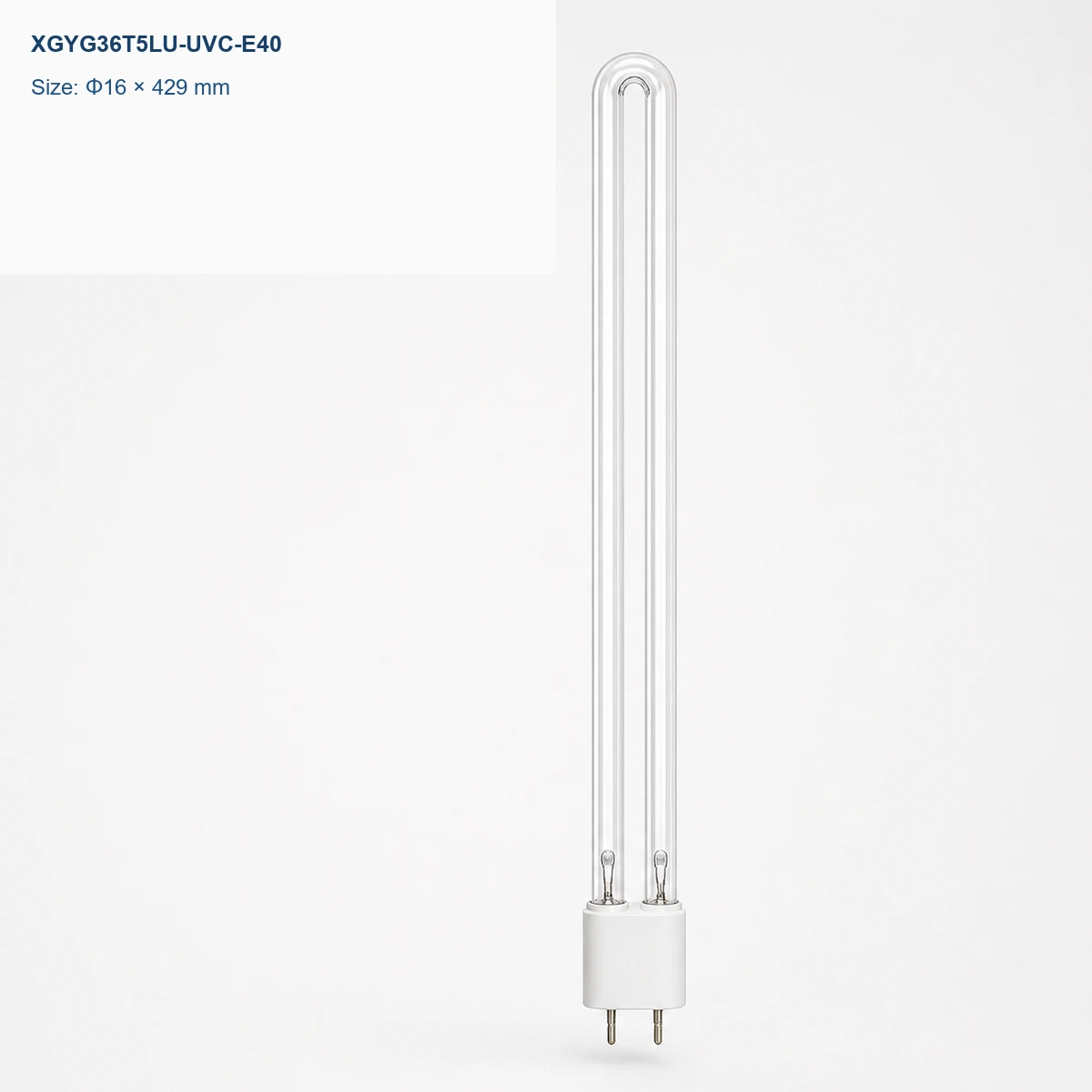 Clear U-shaped UV-C lamp Φ16 × 429 mm, 2-pin base, 40 W
