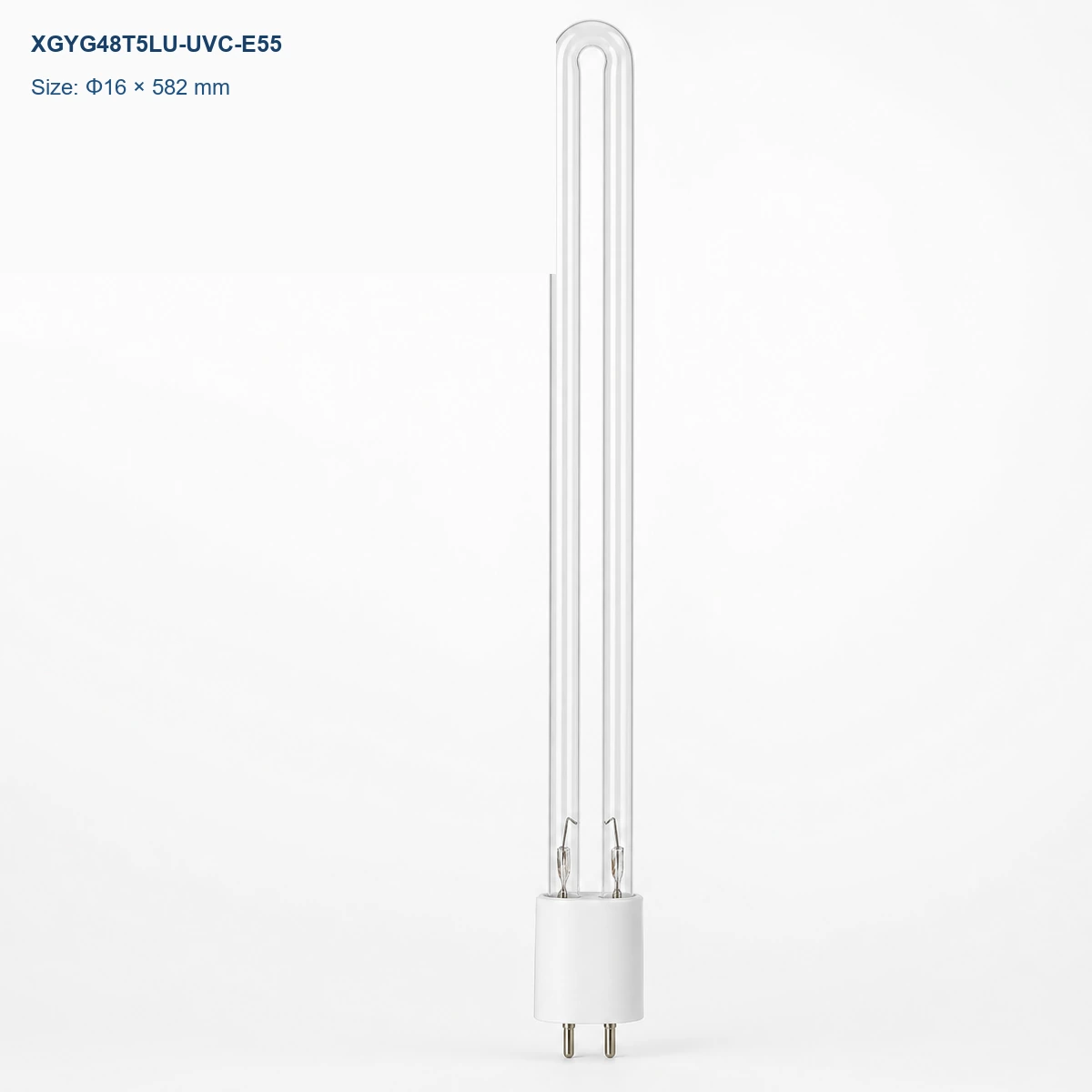 Clear U-shaped UV-C lamp Φ16 × 582 mm, 2-pin base, 55 W