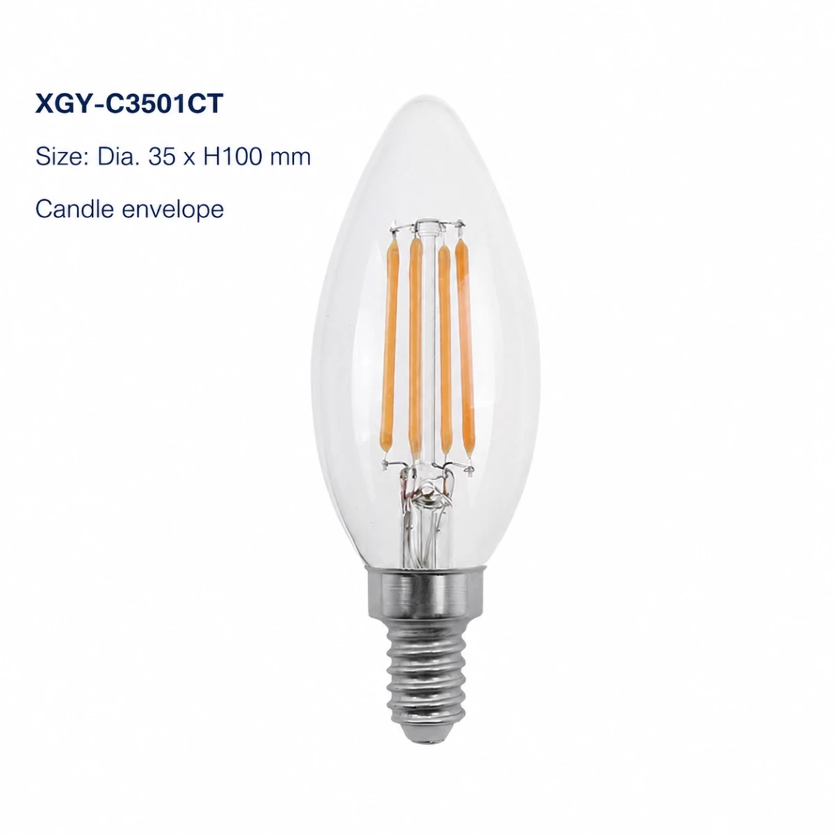 XGY-C3501CT-E2.2/3.8 clear LED filament bulb, size Ø35 × 100 mm