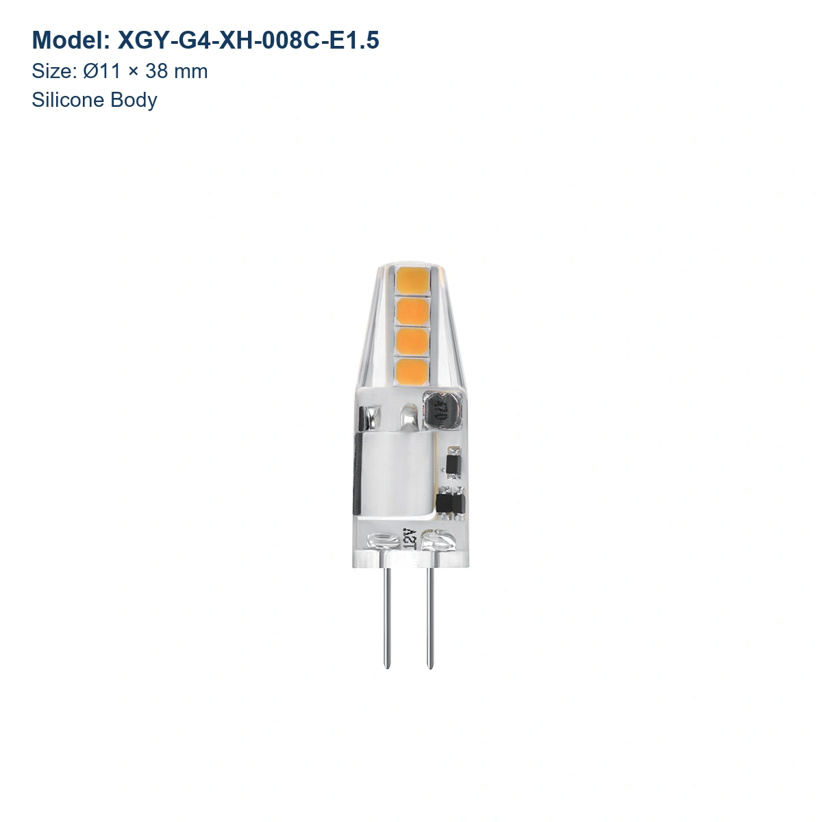 XGY-G4-XH-008C-E1.5 G4 LED capsule bulb, Ø11 × 38 mm, Silicone body