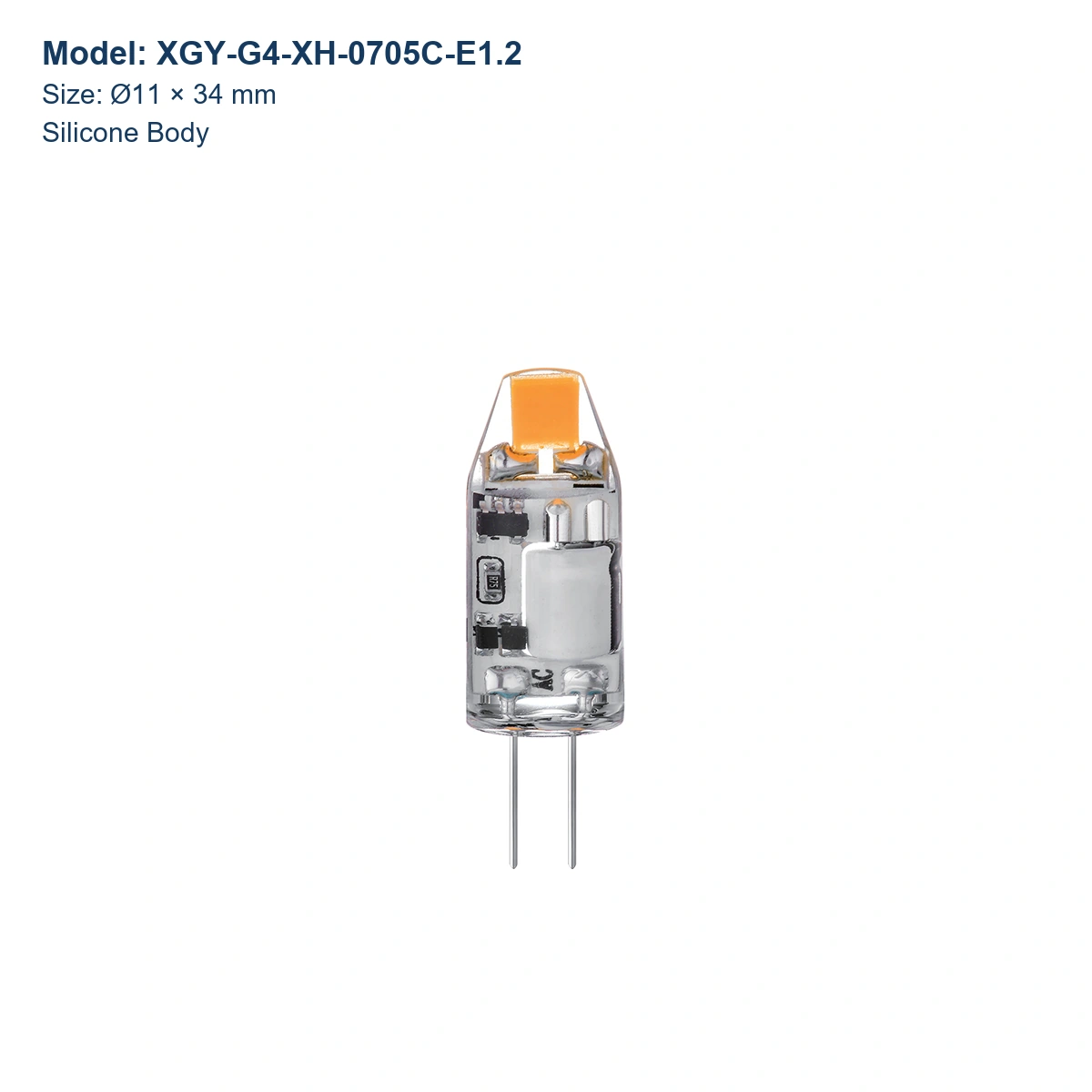 XGY-G4-XH-0705C-E1.2 G4 LED capsule bulb, Ø11 × 34 mm, Silicone body
