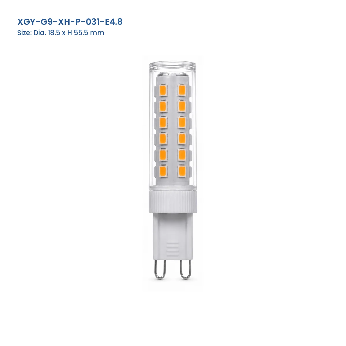 XGY-G9-XH-P-031-E4.8 G9 LED capsule bulb, Dia. 18.5 × H 55.5 mm