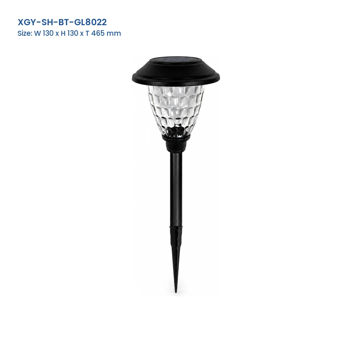 XGY-SH-BT-GL8022 solar landscape stake light with Model and Size labels