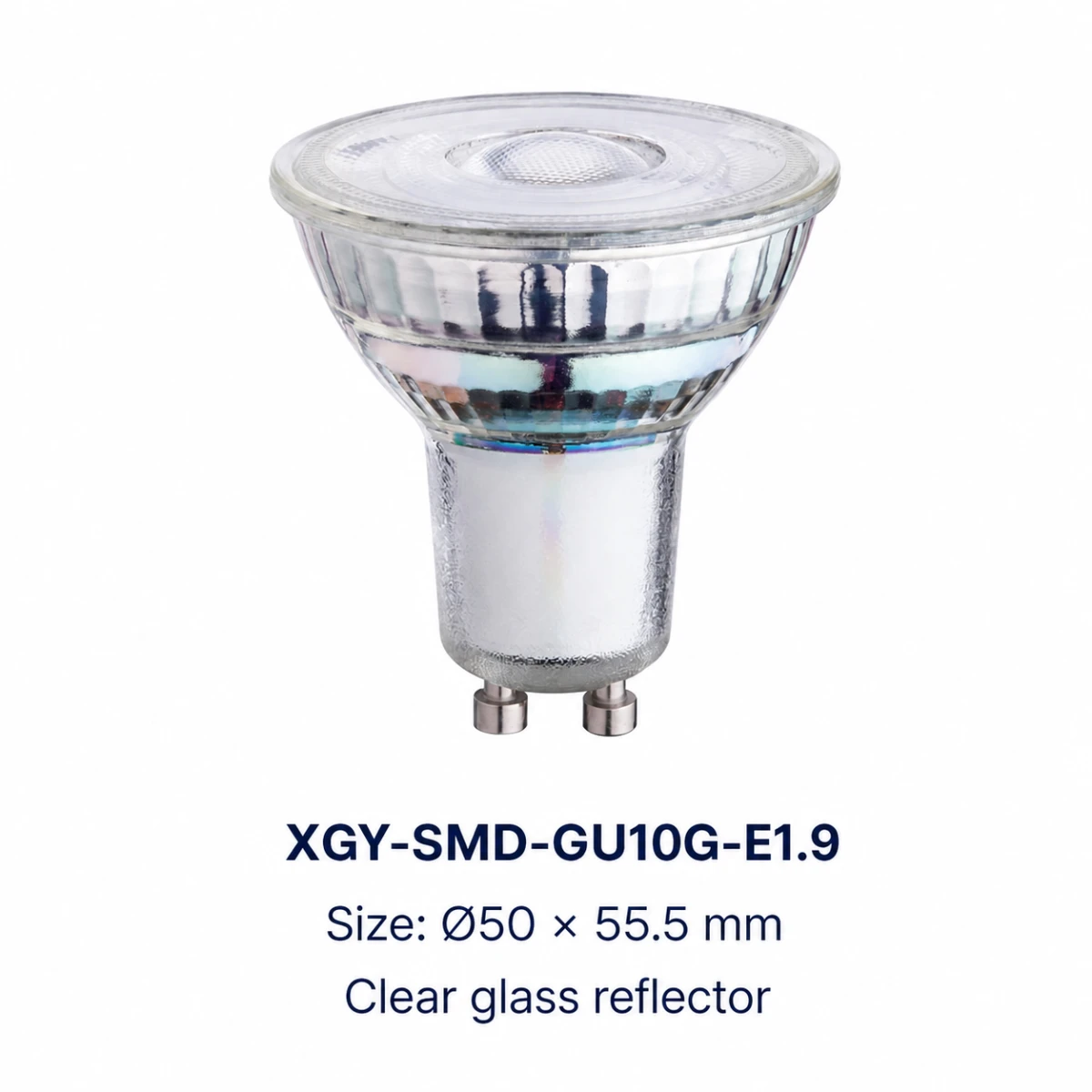 XGY-SMD-GU10G-E1.9 glass GU10 LED spotlight, size Ø50 × 55.5 mm