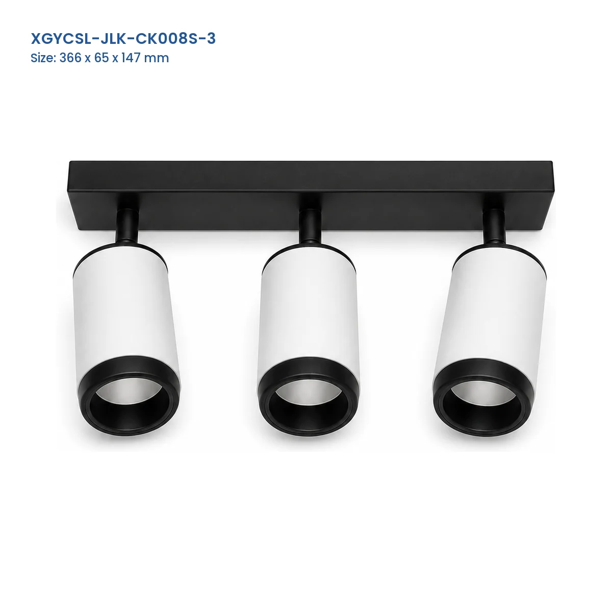 XGYCSL-JLK-CK008S-3 three-head spotlight housing with Model and Size labels