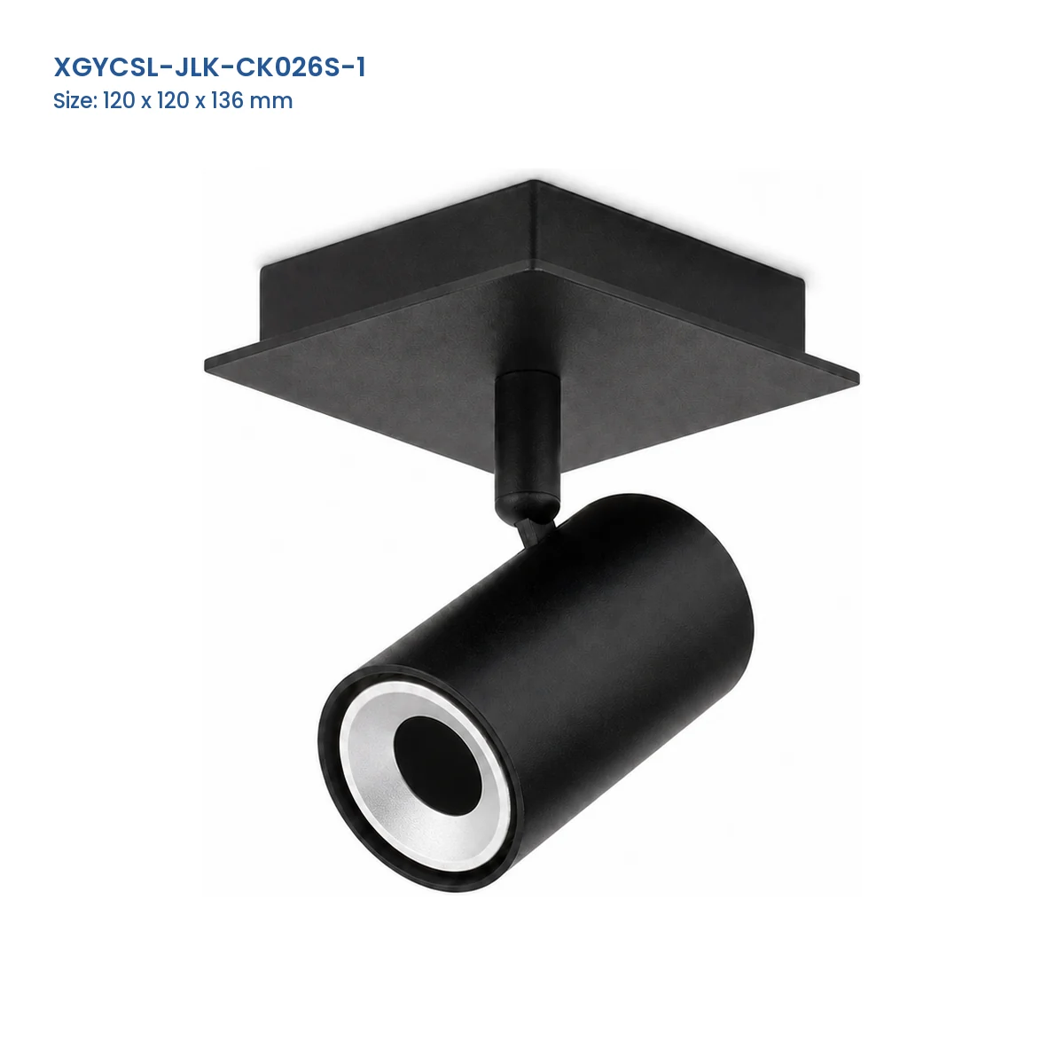 XGYCSL-JLK-CK026S-1 single-head spotlight housing with Model and Size labels