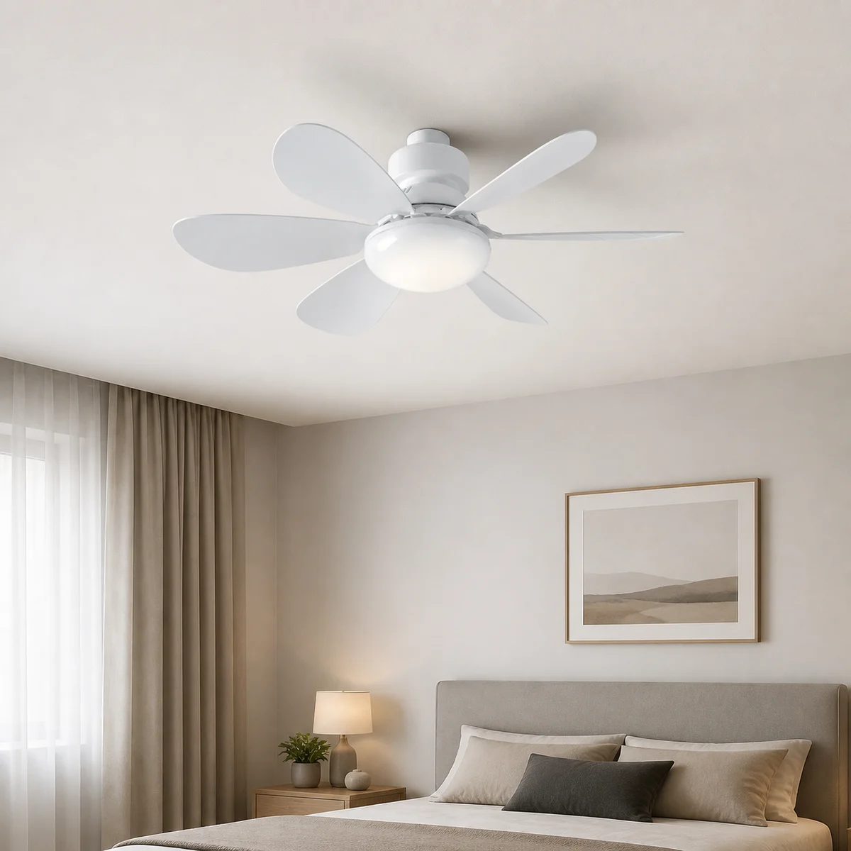 XGYFANCL-HS-HL-E35 mounted-blade LED fan light installed on a dry indoor ceiling