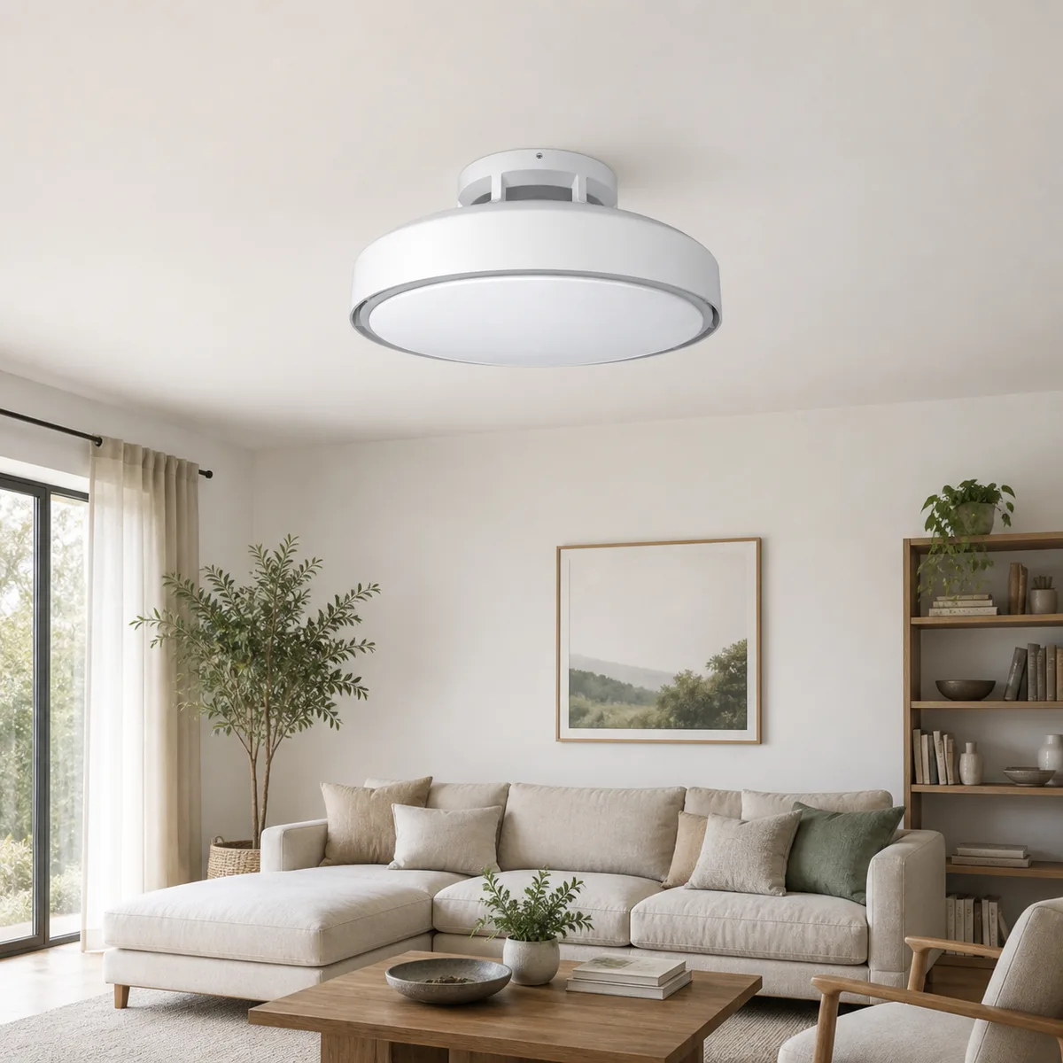 XGYFANCL-KSBL02-E74/66 hidden-blade ceiling fan light installed in a living room
