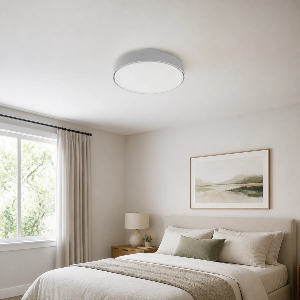 XGYFANCL-VCFW45-E70 hidden-blade ceiling fan light installed in a bedroom