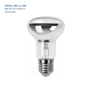 XGYHL-R50-C-E18 R50 clear glass halogen bulb, Dia. 50 x H 85 mm