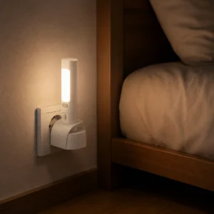 XGYNLAC-WTG002-E4 detachable plug-in torch night light docked beside a bed