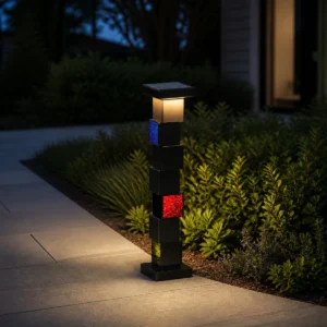 XGYSGL-COCB-E0.3 decorative solar garden bollard in a verified outdoor application