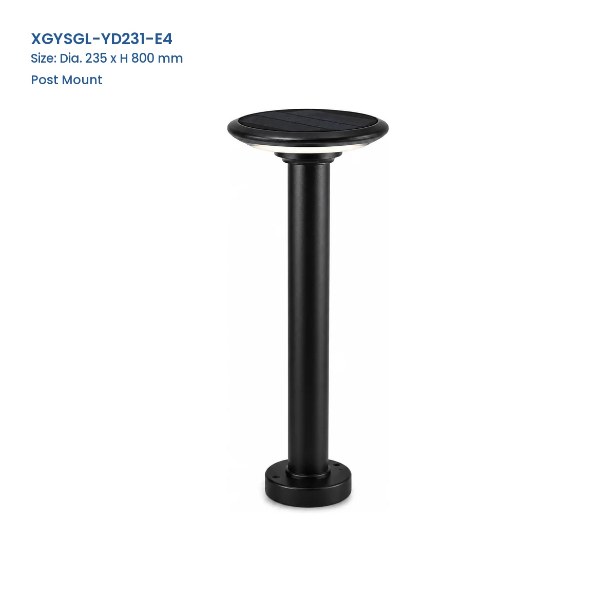 XGYSGL-YD231-E4 post-mount solar light, 235 mm diameter and 800 mm high