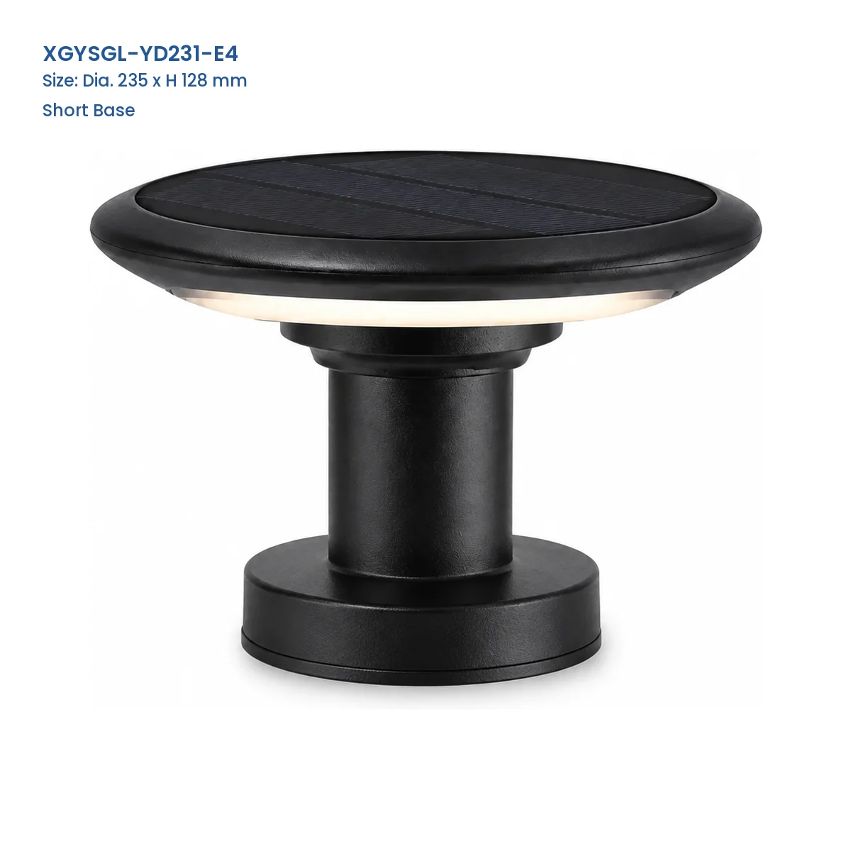 XGYSGL-YD231-E4 short-base solar light, 235 mm diameter and 128 mm high