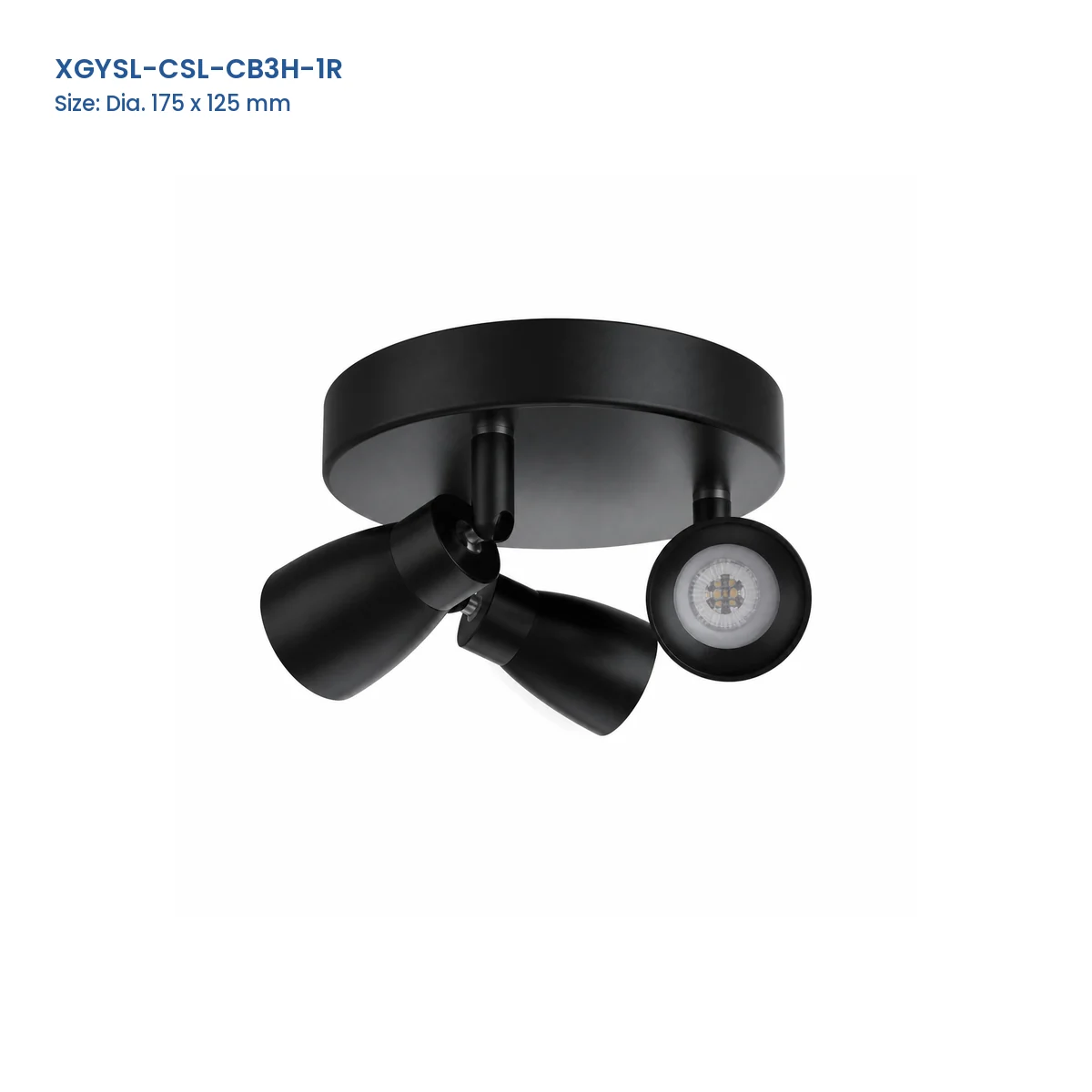 XGYSL-CSL-CB3H-1R three-head round-base integrated LED spotlight, Dia. 175 x 125 mm