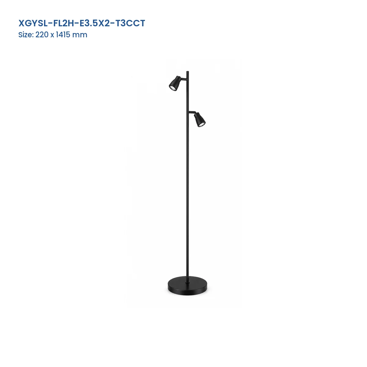 XGYSL-FL2H-E3.5X2-T3CCT FL2H black dual-head integrated LED floor spotlight, 220 x 1415 mm source-order dimensions