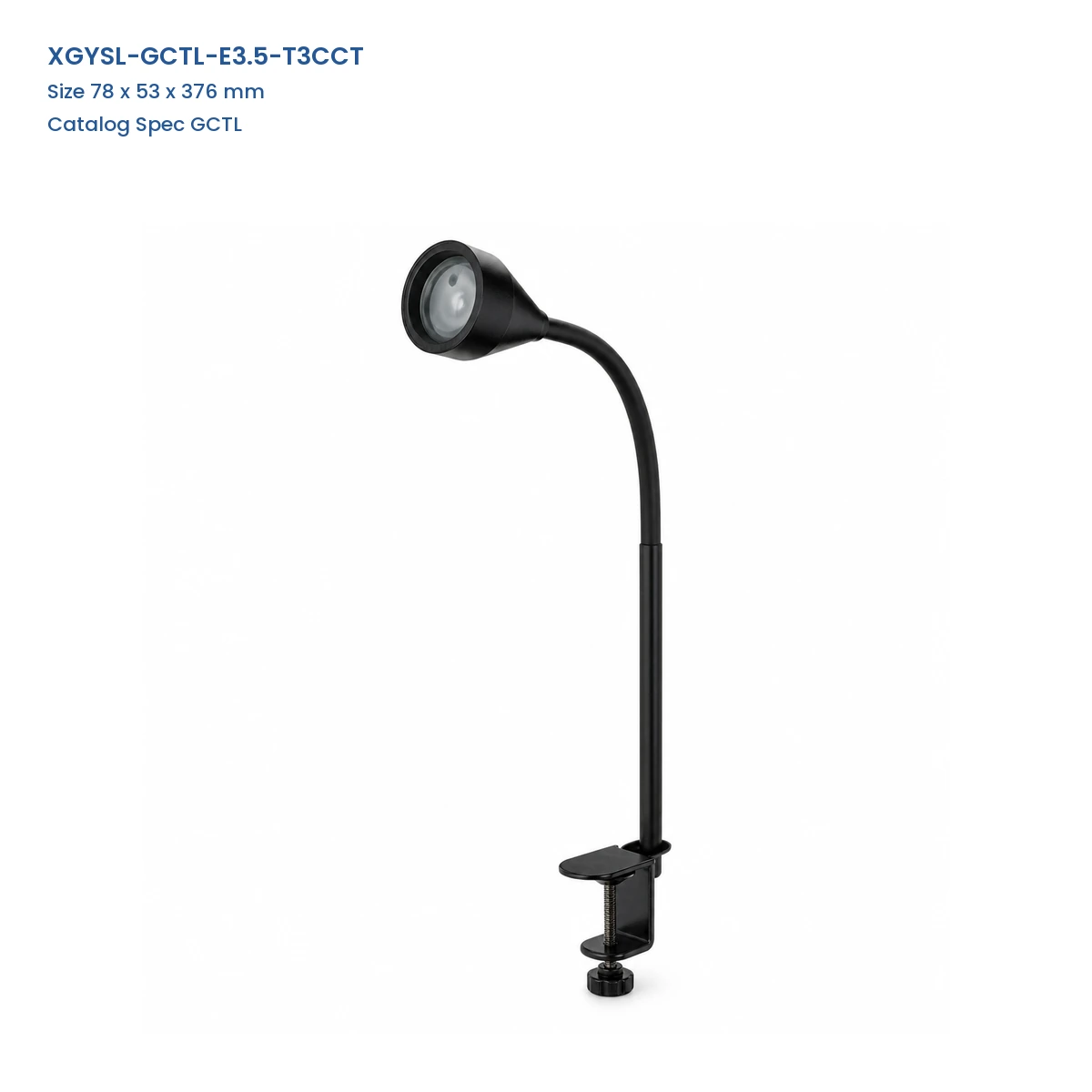 XGYSL-GCTL-E3.5-T3CCT black flexible gooseneck LED task spotlight with metal screw clamp