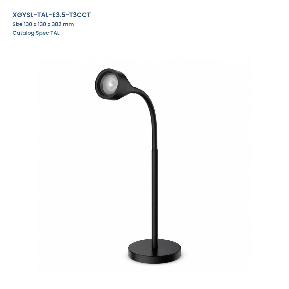 XGYSL-TAL-E3.5-T3CCT black flexible gooseneck LED task spotlight with round metal table base