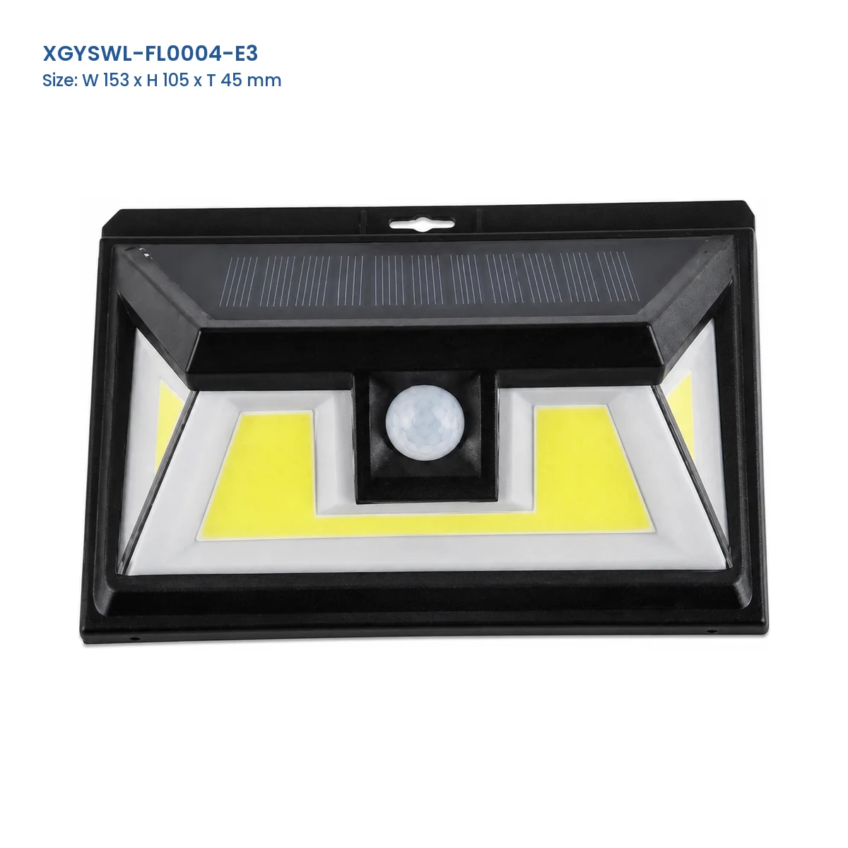 XGYSWL-FL0004-E3 LED solar wall light with Model and Size labels