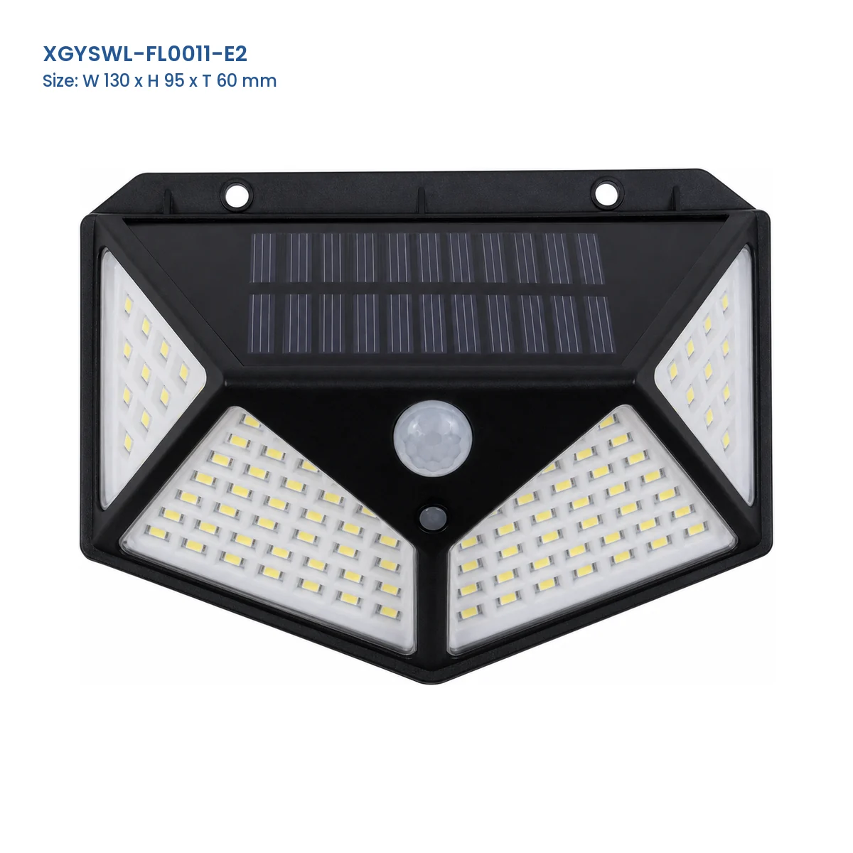 XGYSWL-FL0011-E2 LED solar wall light with Model and Size labels