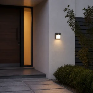 XGYSWL-HC-P9118-E2.4 full-diffuser solar wall light installed on an exterior wall