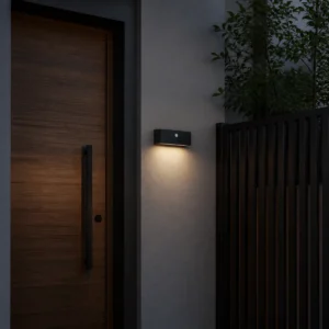 XGYSWL-HC-P9134L-E4.5 extended aluminium solar wall light installed on an exterior wall