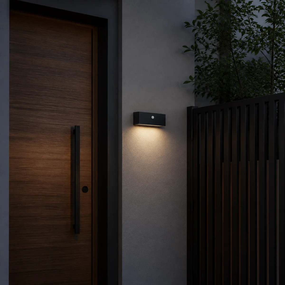 XGYSWL-HC-P9134L-E4.5 extended aluminium solar wall light installed on an exterior wall