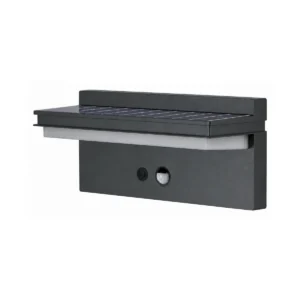 Black solar wall light with motion sensor on white background