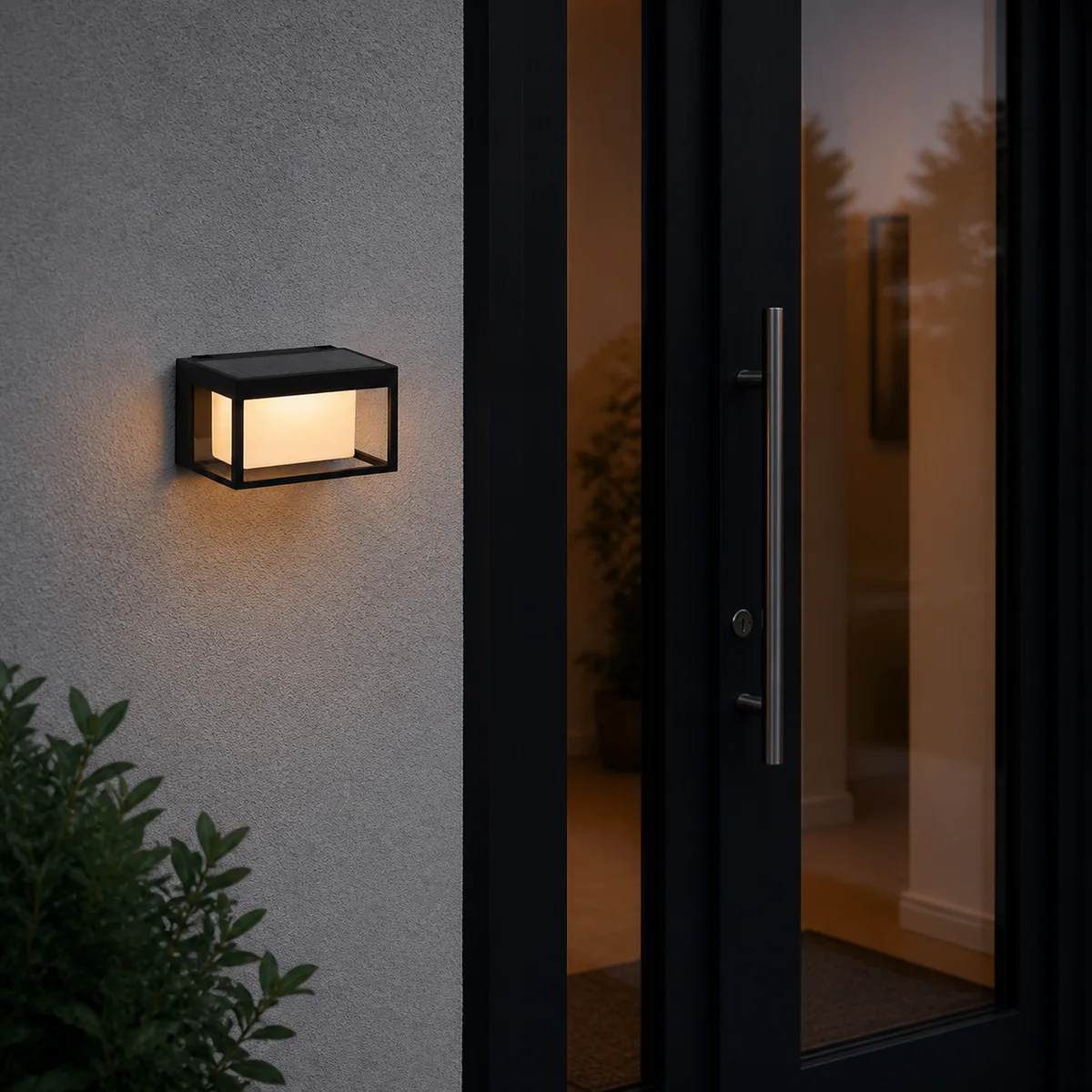 XGYSWL-MYSW-ST01-E2.5 open-frame solar wall light installed on an exterior wall