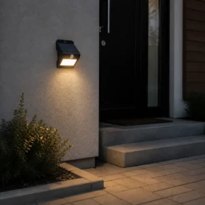 XGYSWL-MYSW-STC03-E2.5 compact solar wall light installed on an exterior wall